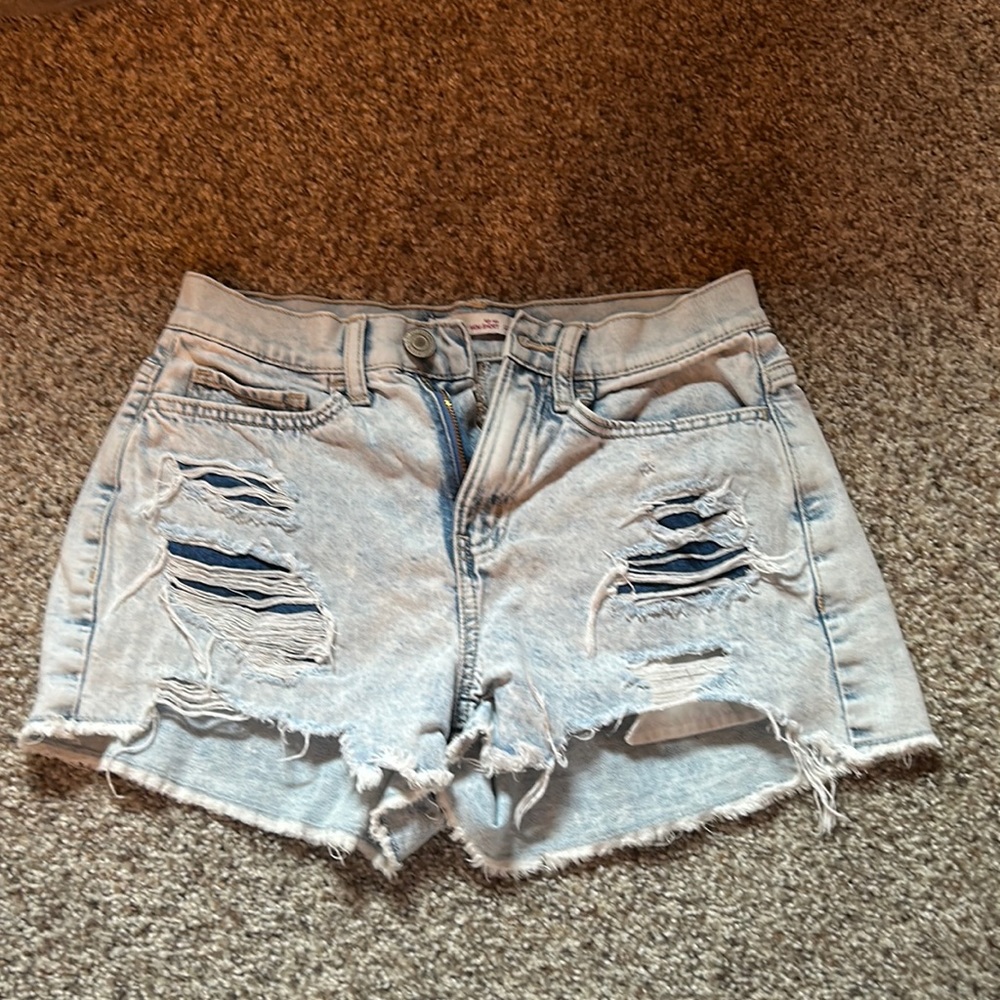 Light Washed Ripped Jean Shorts